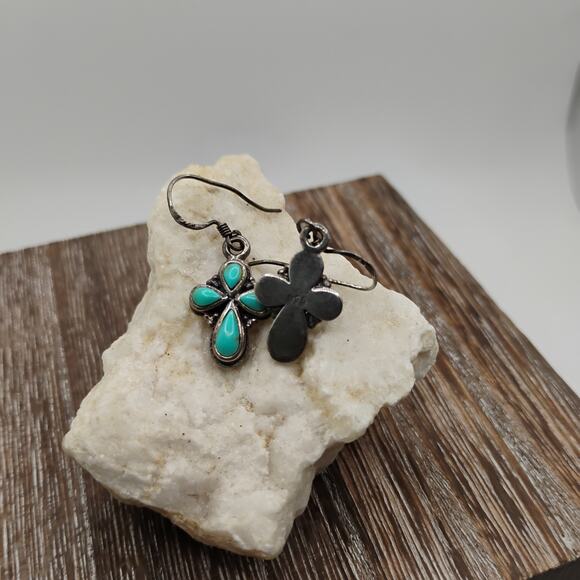 Southwest Turquoise Infinity Cross Earrings set in Sterling Silver - Picture 3 of 5